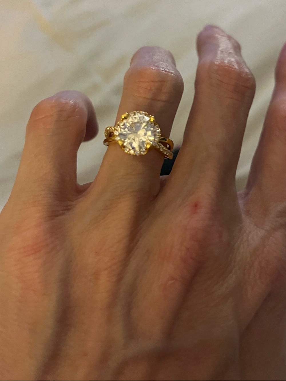 18K Gold Filled 4CT Round AAA CZ Hidden Halo Ring | Pavé Split Shank Size 6 NWOT - Picture 6 of 11
